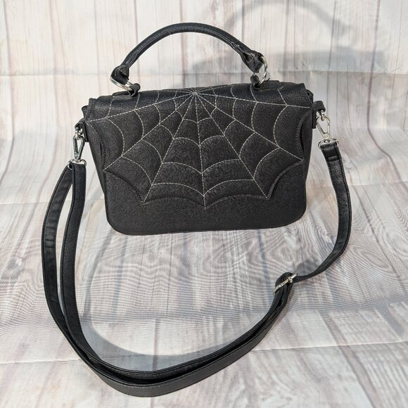 Mad Engine Black Spider Web Halloween Shoulder Handbag Purse - Picture 1 of 7